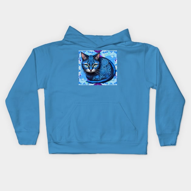 blue-cat Kids Hoodie by One_look